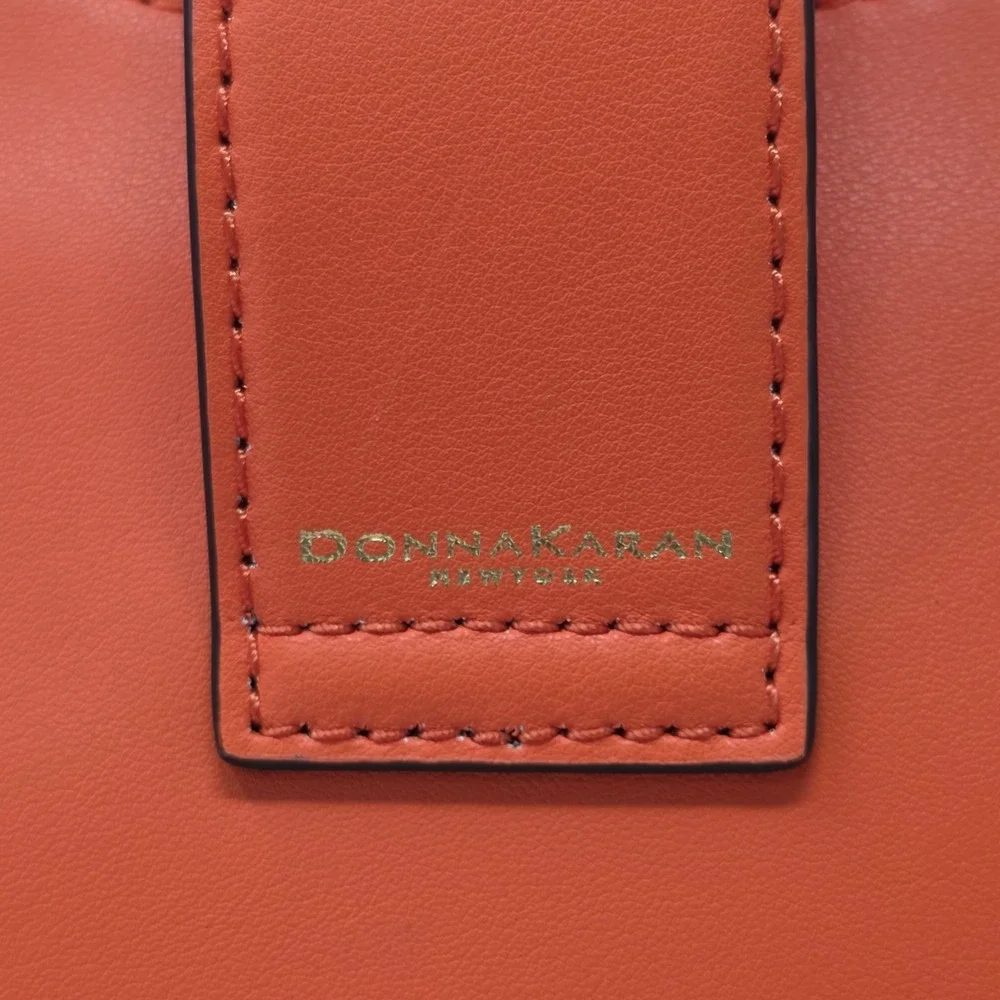 Donna Karan New York Orange Leather Tote Bag Gold Crescent Hardware Shoulder Bag